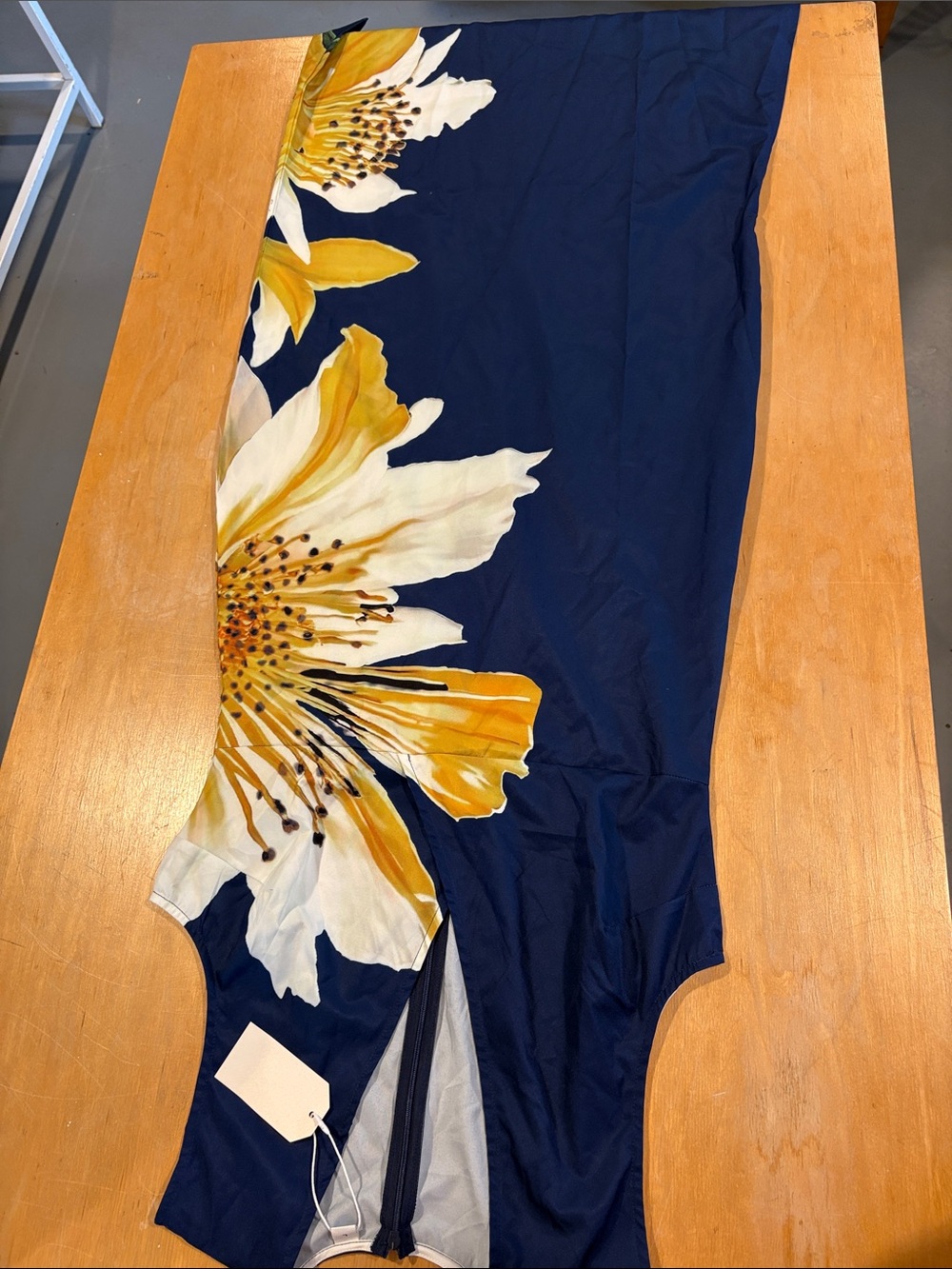 Navy Floral One-Piece Dress with Yellow Accent